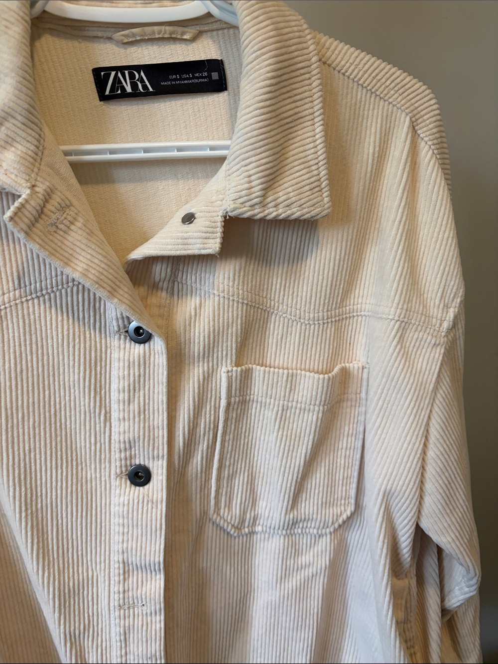 ZARA Cream Corduroy Button-Down Shirt Jacket